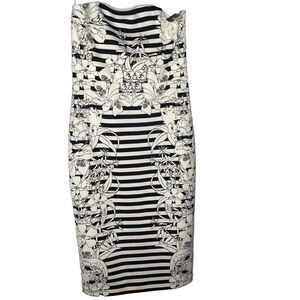 NWT EXPRESS Strapless Dress Pencil Stripe Floral Zip Stretch Women 8 Black White